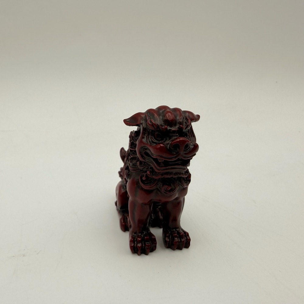 Vintage Red Cinnabar Style Foo Dog Guardian Lion Resin Figurine 2.75"